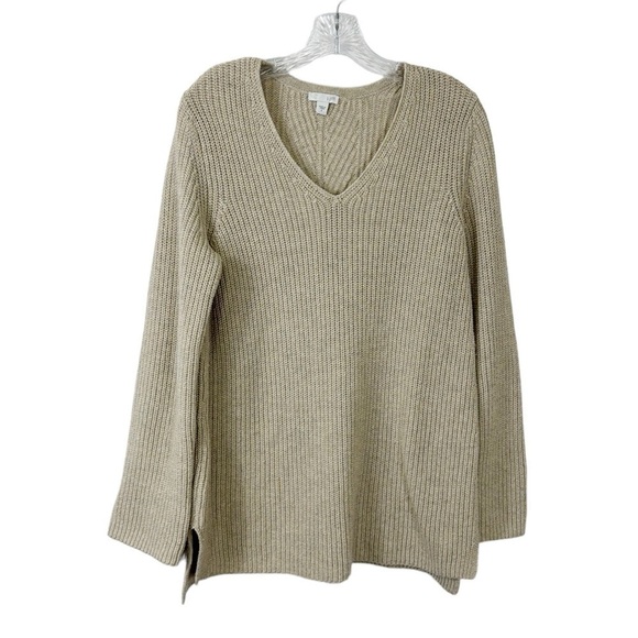 J. Jill Pullover Tunic Sweater Women's S Beige Gray V Neck Wool Blend - Picture 1 of 10